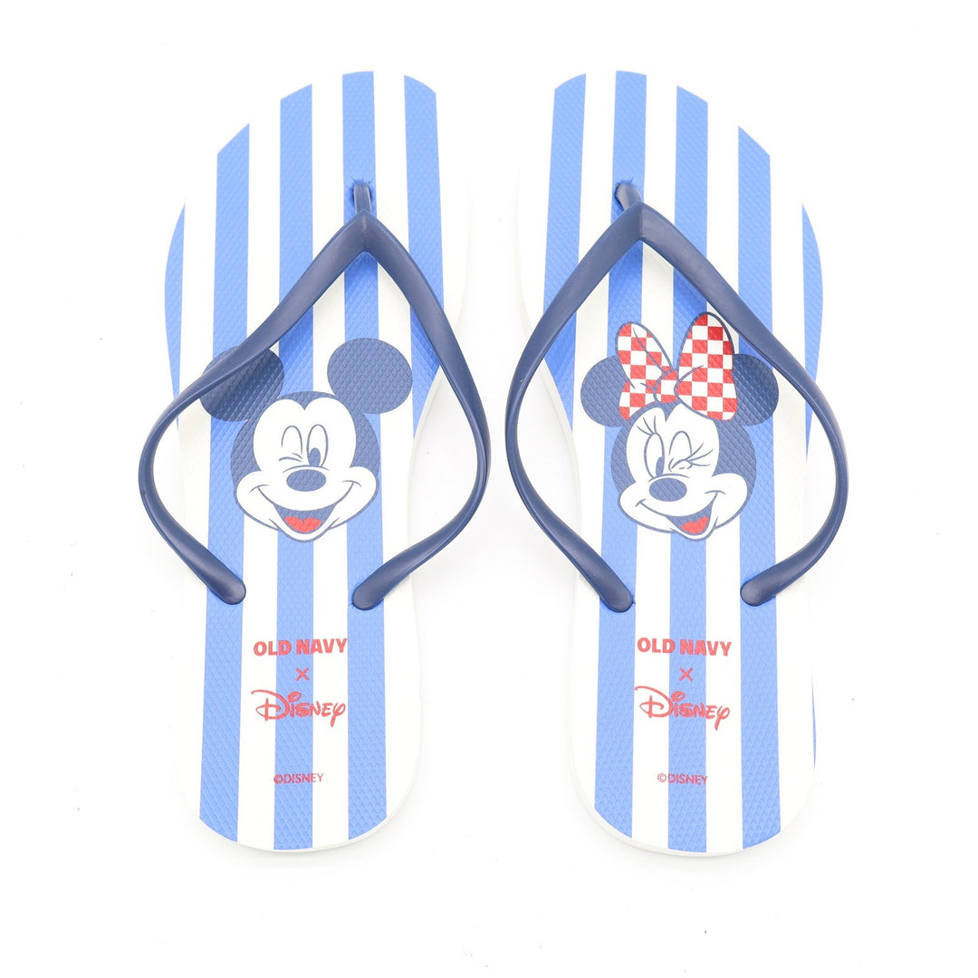 Old Navy x Disney Mickey Minnie Mouse Striped Flip Flops Blue White Mens Size 8