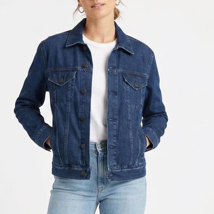 ABLE Dark Wash Denim Trucker Jacket Cotton Lyocell Blend Blue Size L
