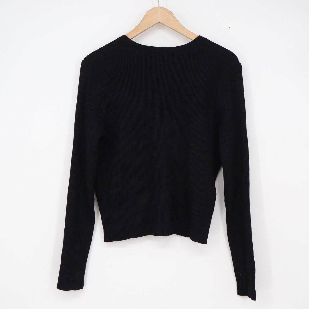 Love & Whimsy Los Angeles Black Ribbed V-Neck Button Front Cardigan Sweater L