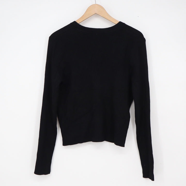 Love & Whimsy Los Angeles Black Ribbed V-Neck Button Front Cardigan Sweater L