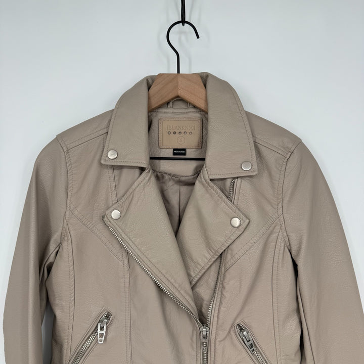 Blank Nyc Life Changer Moto Jacket Womens Small Beige Leather Asymmetrical Zip