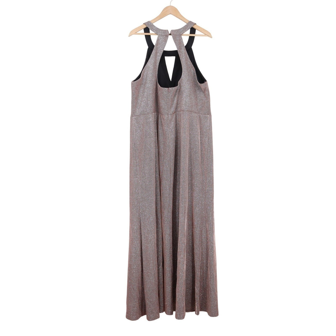 Morgan & Co Womens 22W Mauve Metallic Halter Keyhole Maxi Formal Gown