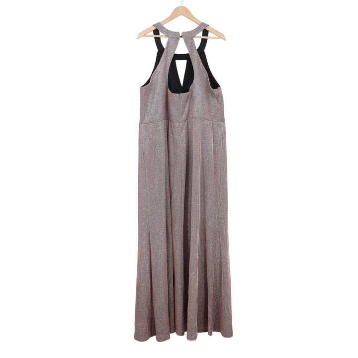 Morgan & Co Womens 22W Mauve Metallic Halter Keyhole Maxi Formal Gown