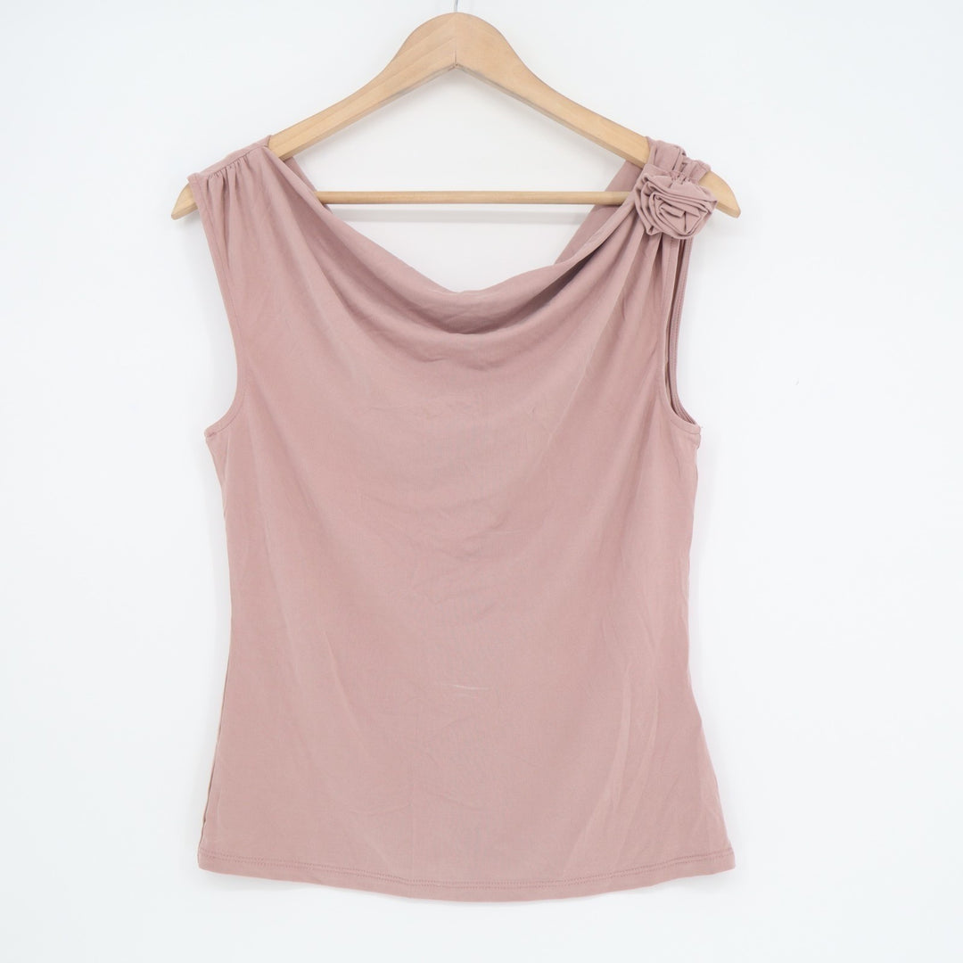 All Row Tunic Top Women's Large Blush Pleated Cowl Neck Sleeveless Pullover