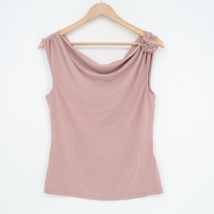 All Row Tunic Top Women's Large Blush Pleated Cowl Neck Sleeveless Pullover