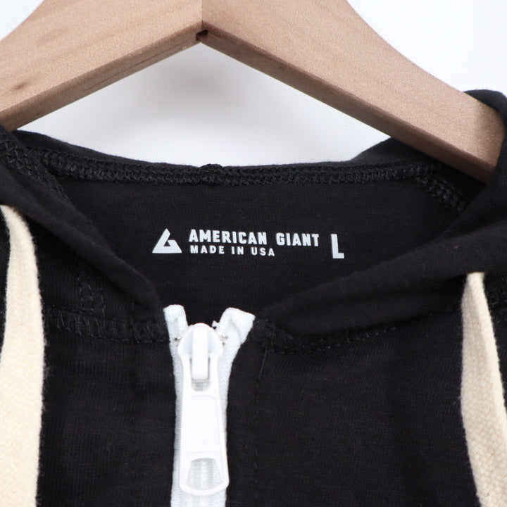 American Giant Women's Lightweight Full Zip Black Solid Sweatshirt L Made USA