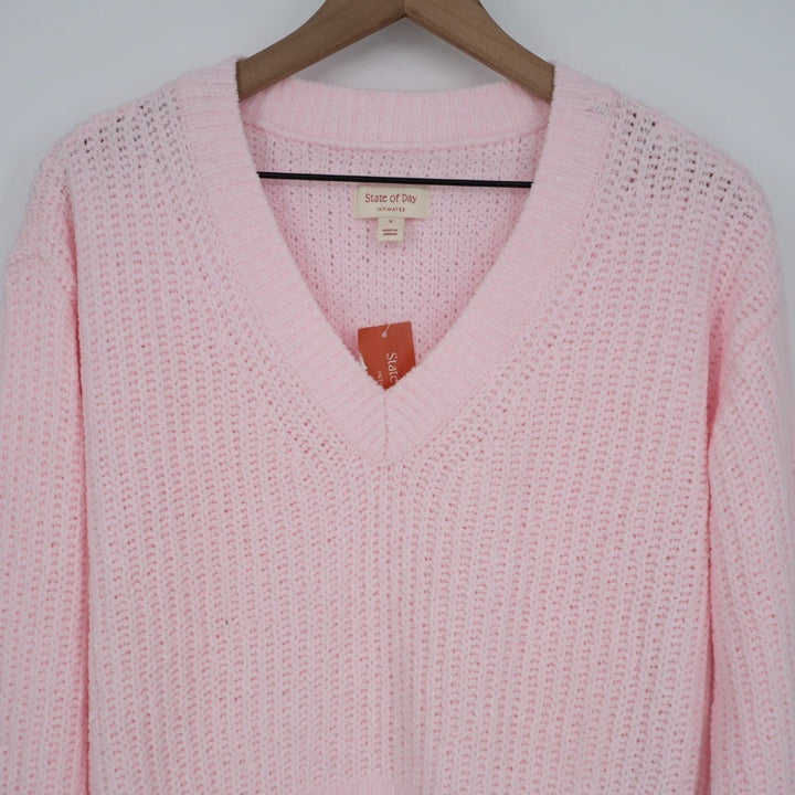 State of Day Intimates Crop Pajama Top Womens S Baby Pink Waffle Knit Sleepwear