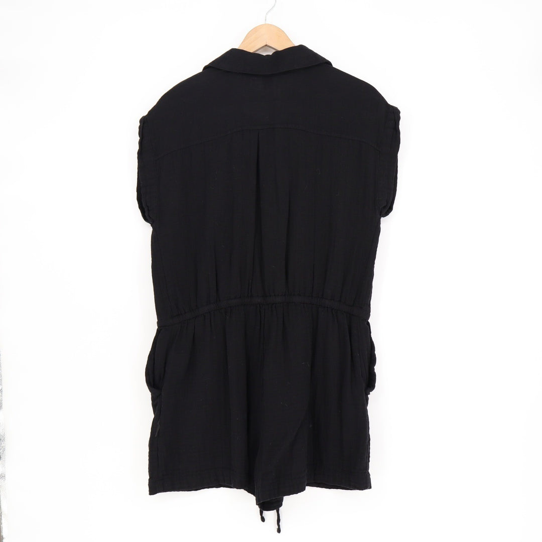 Old Navy Womens Black Button Front Drawstring Waist Romper Size M EAI 314