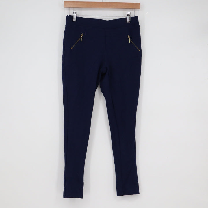 Zudio Navy Blue Ponte Knit Leggings Gold Zipper Detail Slim Fit Pants Size M