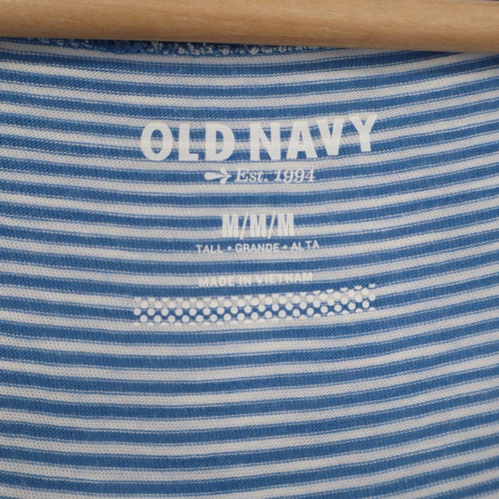 Old Navy Womens Blue White Striped Ruffle Henley Long Sleeve Top Tall Medium