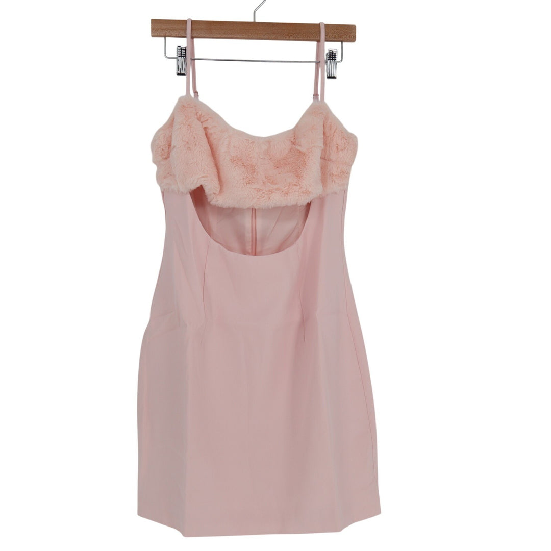 Naked Wardrobe Mini Dress Womens Large Blush Faux Fur Back Zip Spaghetti Strap