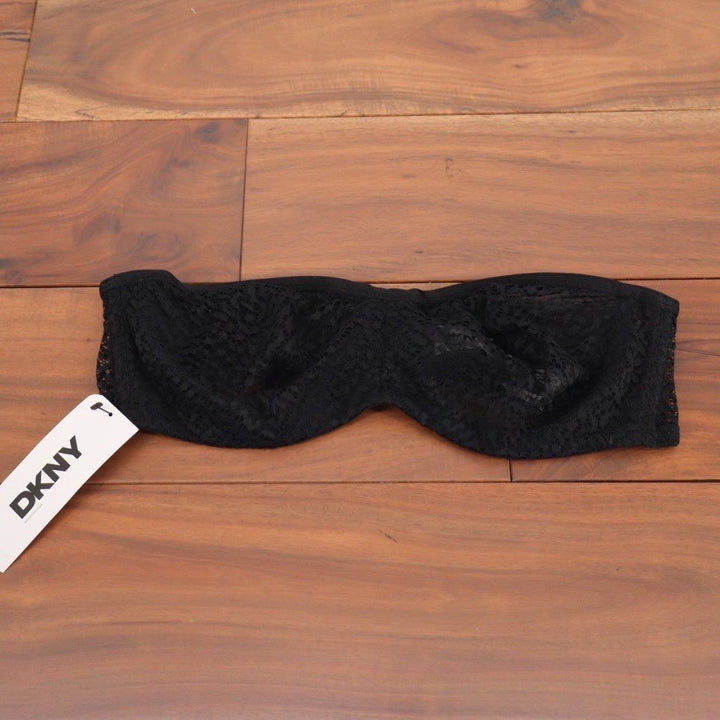 DKNY Modern Lace Unlined Strapless Bra Womens 34B Black Nylon Underwire Cups