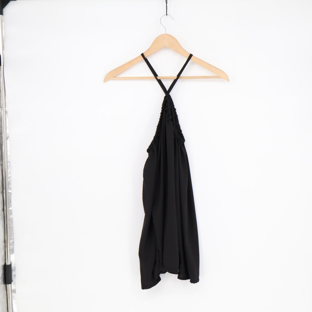 Tunic Top Womens Medium Black Pleated Off-The-Shoulder Strappy Pullover