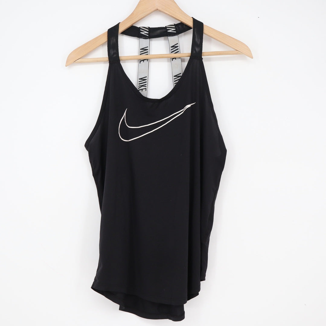 Nike Tank Top Womens Medium Dri-FIT Strappy Back Black Logo Swoosh Excellent
