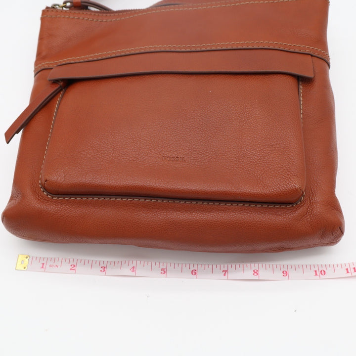 Fossil Aida Womens Handbag Brown Pebbled Leather Adjustable Strap Crossbody Bag