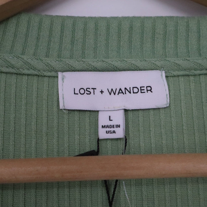 Lost + Wander Algea Sage Green Ribbed V-Neck Button Front Cardigan L