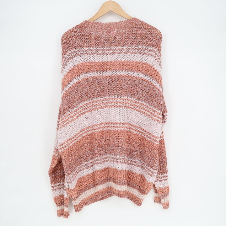 Pink Lily Raelyn Sweater Womens M Multi Striped Open Knit Boat Neck Long Sleeves