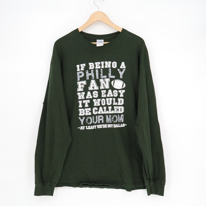 Gildan Sweatshirt Mens XL Olive Green Printed Long Sleeve Crew Neck Pullover