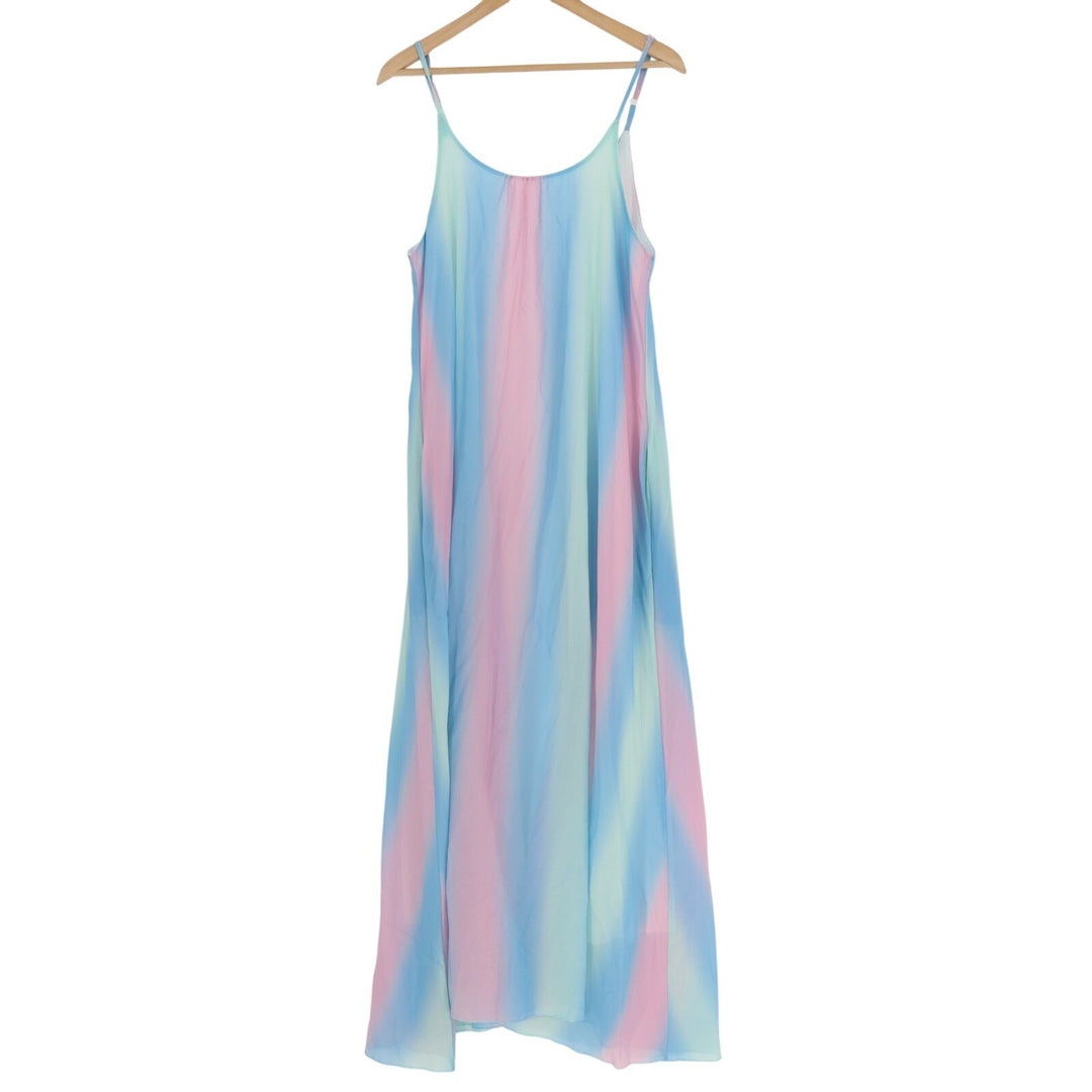 Womens Maxi A Line Dress Multicolor Pastel Ombre Rainbow Print Spaghetti Strap