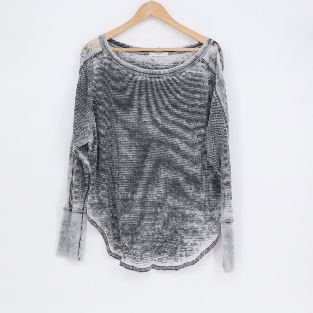 Project Social T Thermal Shirt Womens Large Gray White Tie Dye Knit Long Sleeve