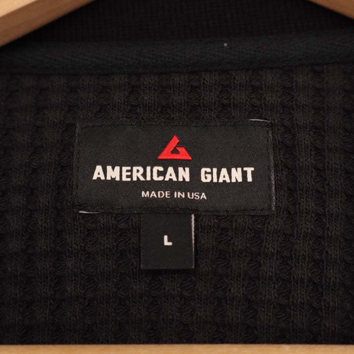American Giant Crew T Shirt Mens Large Black Cotton Stretch Waffle Knit Slim Fit