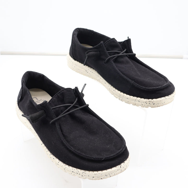 Hey Dude Wendy L Black Canvas Slip On Loafers Womens Size 8