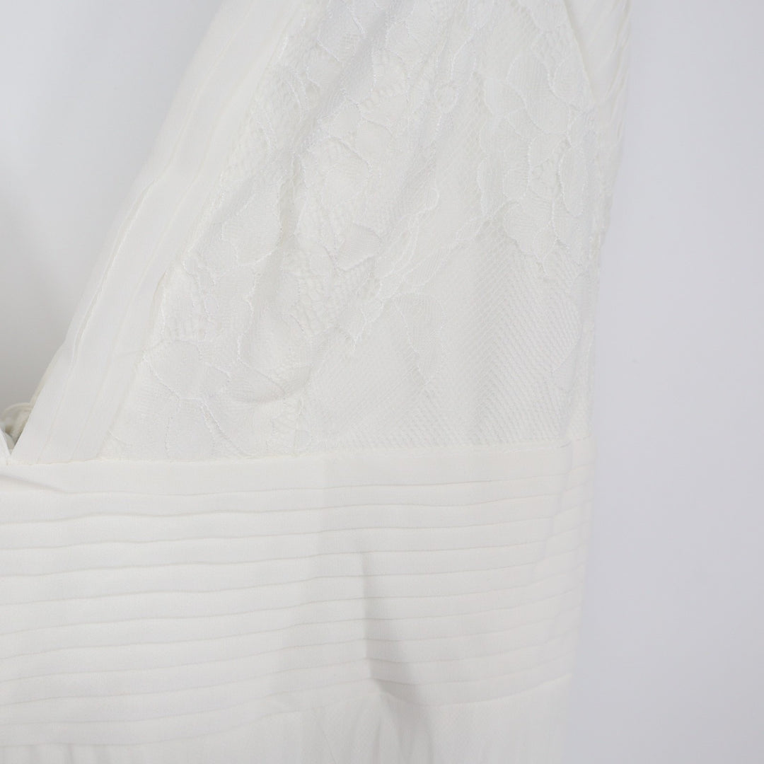 Lulus Gorgeous Forever Maxi Dress Womens S Ivory Chiffon Lace Pleated Backless