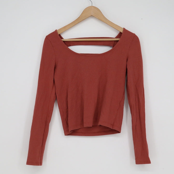 Charlotte Russe Terracotta Rust Cutout Back Long Sleeve Crop Top Medium