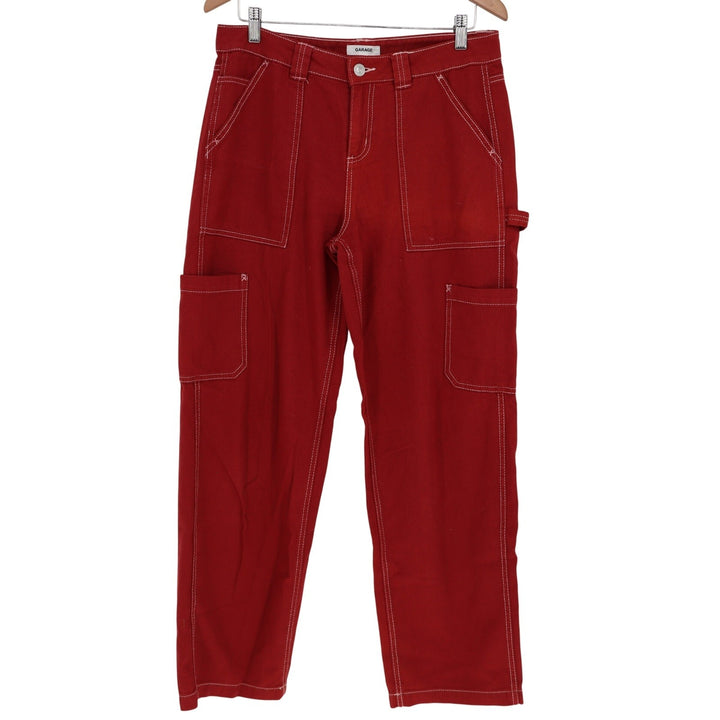 Garage Red Carpenter Pants White Contrast Stitch Utility Straight Leg Size 7