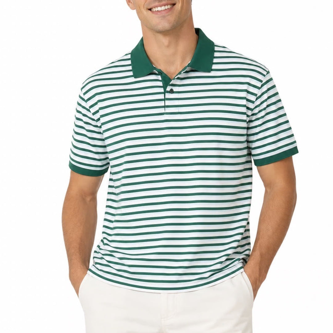Walter Hagen Mens XXL Clubhouse Stripe Pique Polo Green Blue Short Sleeve Shirt