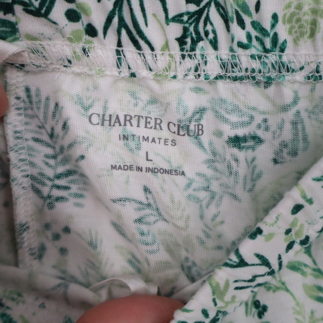 Charter Club Intimates Pajama Pants Womens L Green Floral Elastic Waist Straight