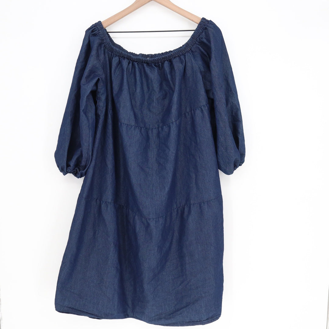Eighty Eight Premium Denim Tiered Off Shoulder Dress Blue 2X Balloon Sleeve