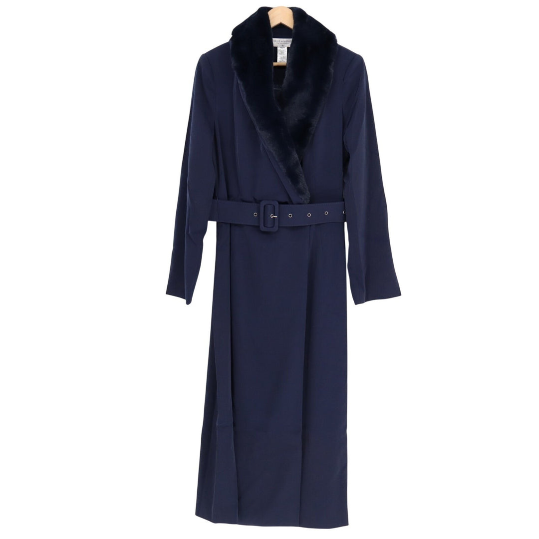 Naked Wardrobe The Statement Trench Coat Women XL Navy Belted Waist Shawl Collar