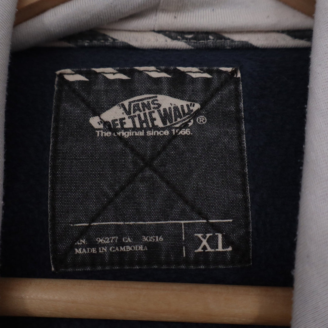 Vans Mens XL Navy Blue Classic Logo Pullover Hoodie Sweatshirt Contrast Hood