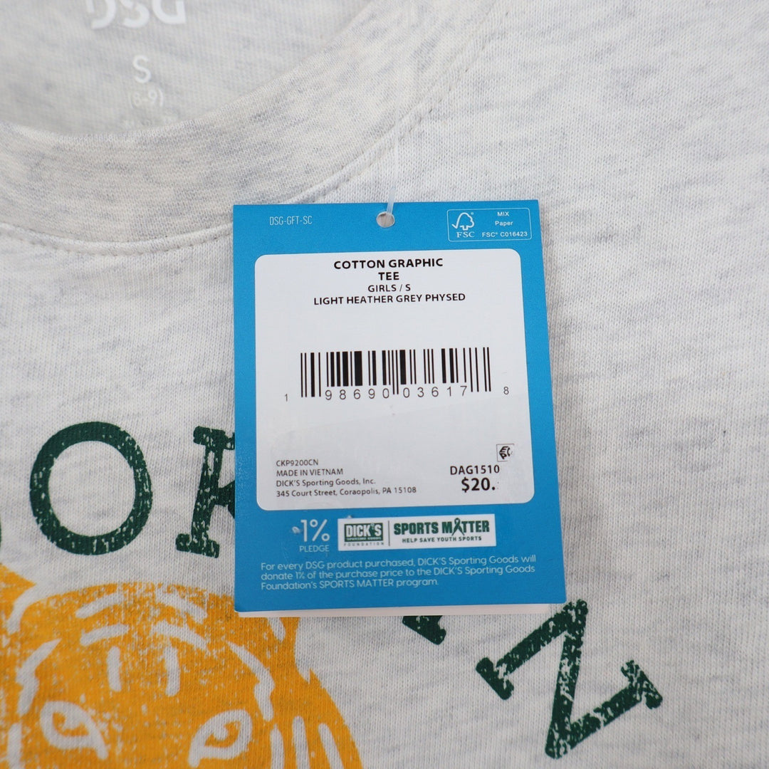 DSG Girls Brooklyn Phys Ed Tiger Graphic Tee Light Heather Grey Size S 8-9 NEW