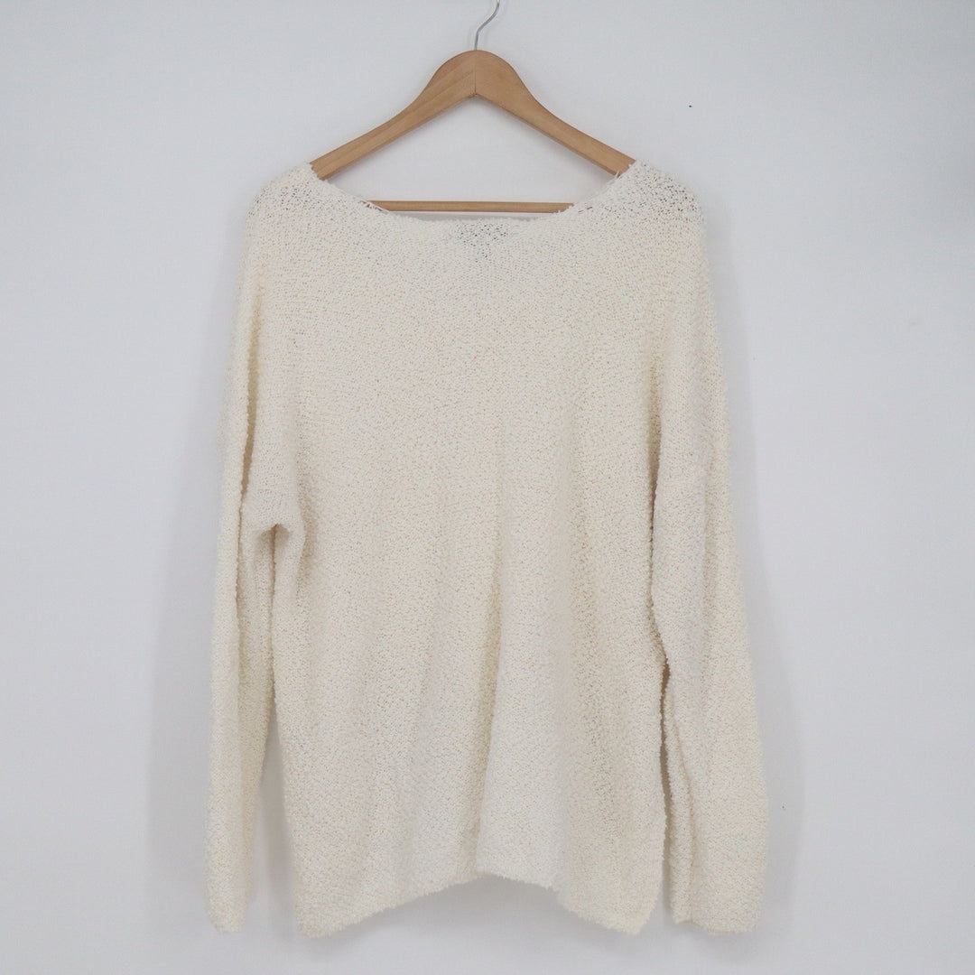 Knox Rose Womens XL Cream Popcorn Knit V-Neck Oversized Sweater