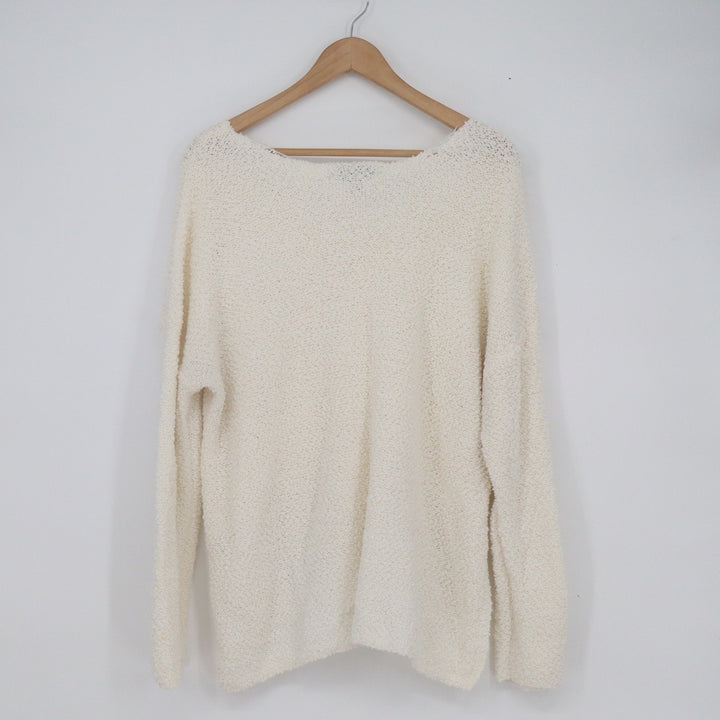 Knox Rose Womens XL Cream Popcorn Knit V-Neck Oversized Sweater
