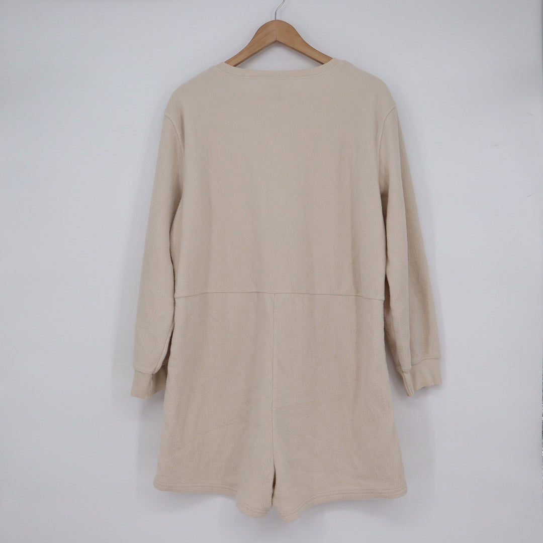 Old Navy Womens Fleece Long Sleeve Henley Romper Cream Beige Large