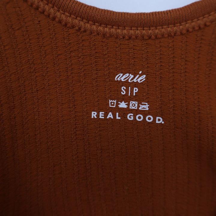 Aerie Crop Top Womens S Real Good Snap Front Burnt Orange Ribbed Excellent