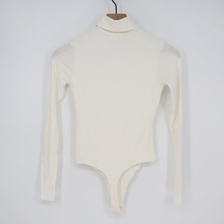 Naked Wardrobe White Turtleneck Long Sleeve Bodysuit Womens Small
