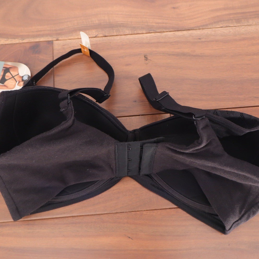 Bali Breathe Black Floral Lace Full Coverage Foam Cup Bra Womens Size S
