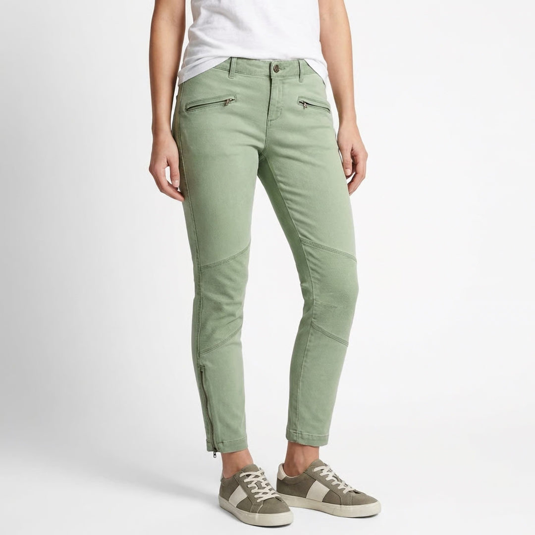 Marrakech Capri Pants Womens 28 Olive Green Cotton Ankle Zip Pockets Stretch