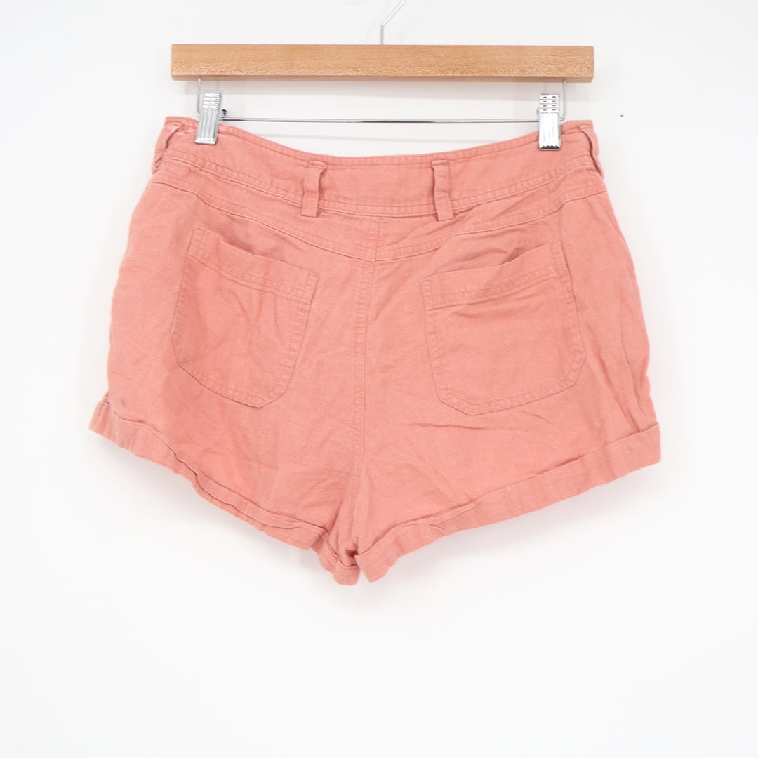Forever 21 Pink Linen Blend Rolled Hem Casual Shorts Womens Size M