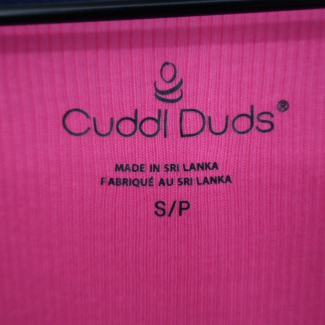 Cuddl Duds T Shirt Womens Small Pink Blue Trim Cotton Ribbed V Neck Sleepwear