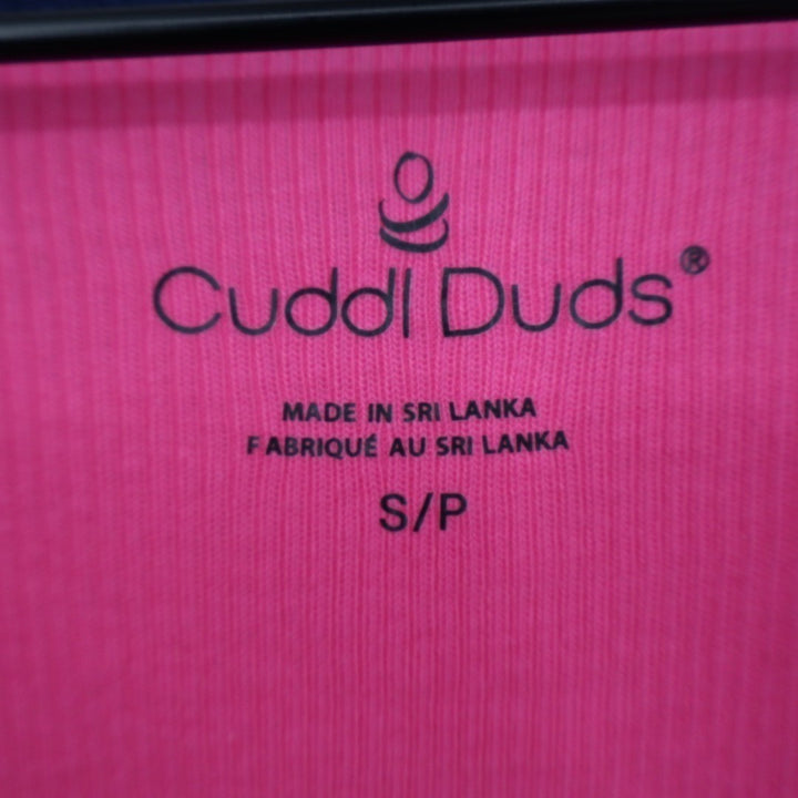 Cuddl Duds T Shirt Womens Small Pink Blue Trim Cotton Ribbed V Neck Sleepwear