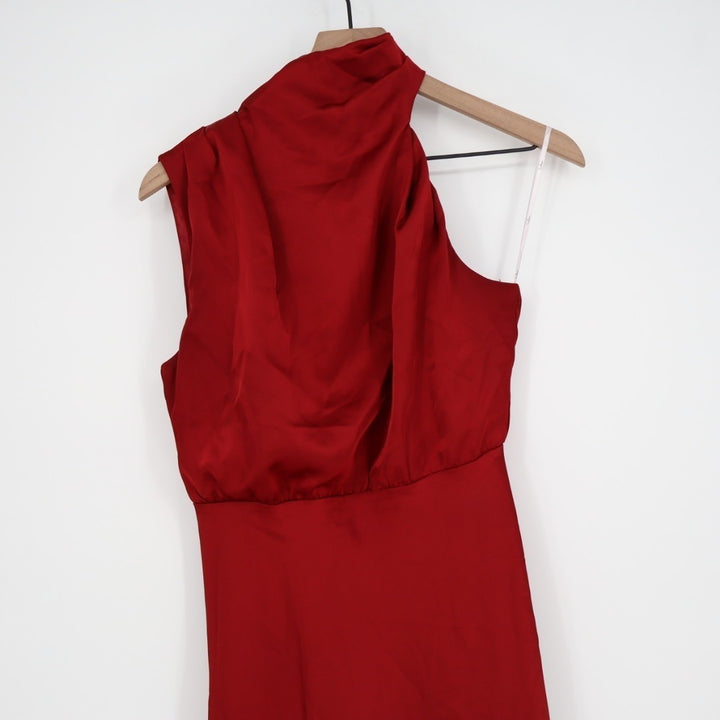 Lulus Distinctive Charm Midi Dress Womens Small Burgundy Stretch Asymmetrical
