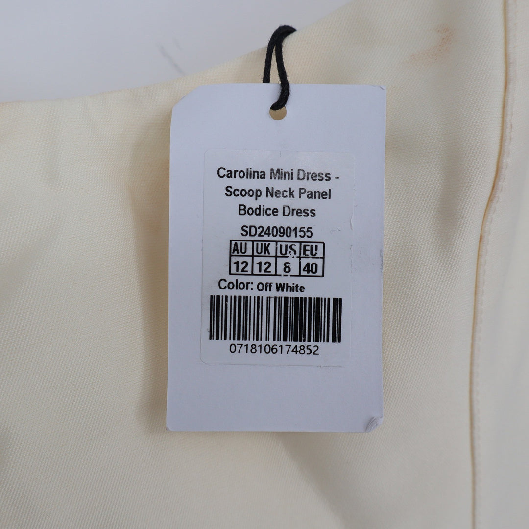 Showpo Carolina Mini Dress Off White Scoop Neck Panel Bodice Womens Size 8