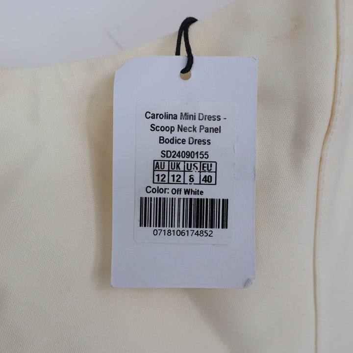 Showpo Carolina Mini Dress Off White Scoop Neck Panel Bodice Womens Size 8