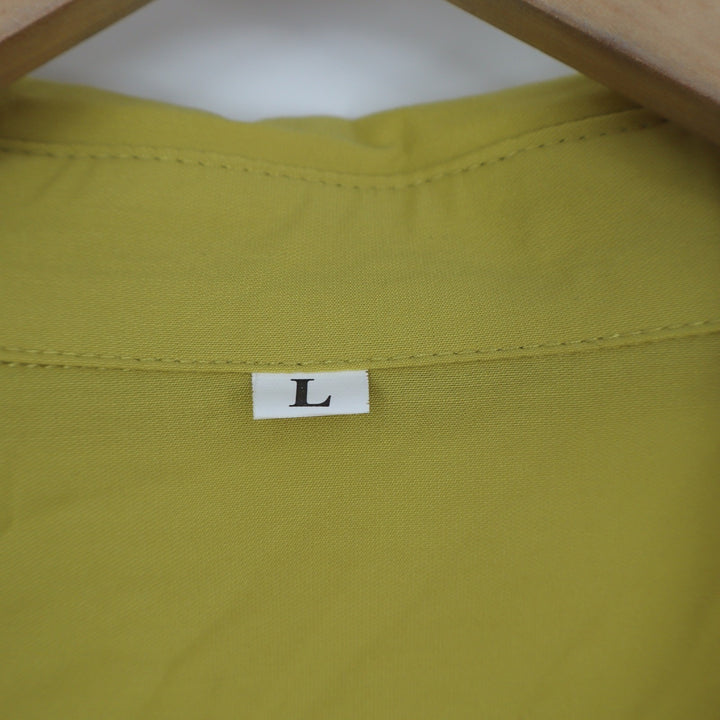 Fashion Mustard Yellow Ruffle Drop Waist Button Down Shirt Dress Large