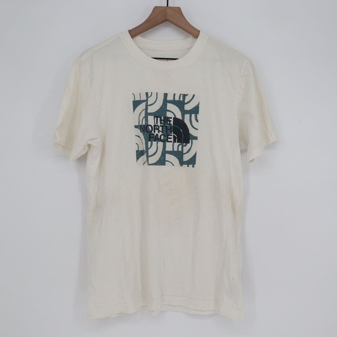 The North Face Mens Graphic Logo T-Shirt Cream Off-White Cotton Size M